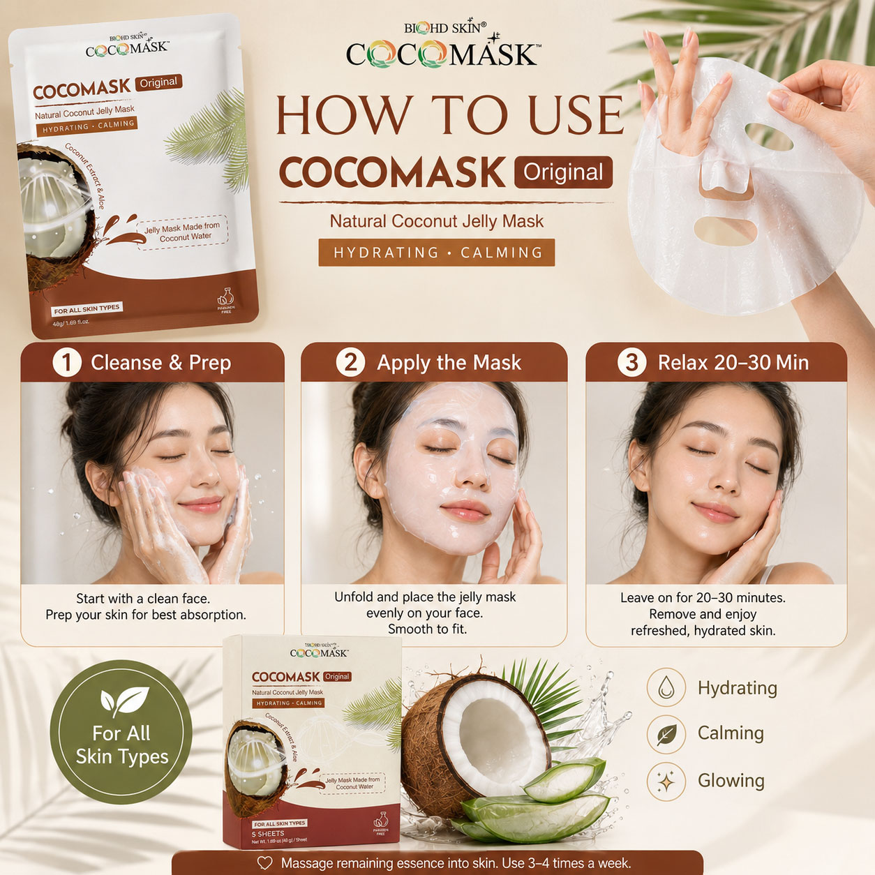 BIOHD-SKIN-CocoMask-Original-Natural-Coconut-Jelly-Facial-Sheet-Mask-Anais-Model-ADS3